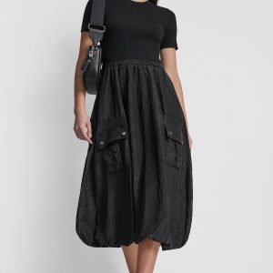 MIXED MEDIA CARGO MIDI BUBBLE DRESS