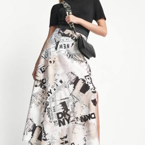NEWSPAPER PRINT MIDI SKIRT