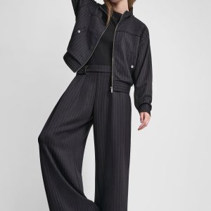 PINSTRIPED PLEATED STRAIGHT-LEG PULL-ON PANT
