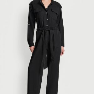 LONG SLEEVE COLLARLESS UTILITY JUMPSUIT