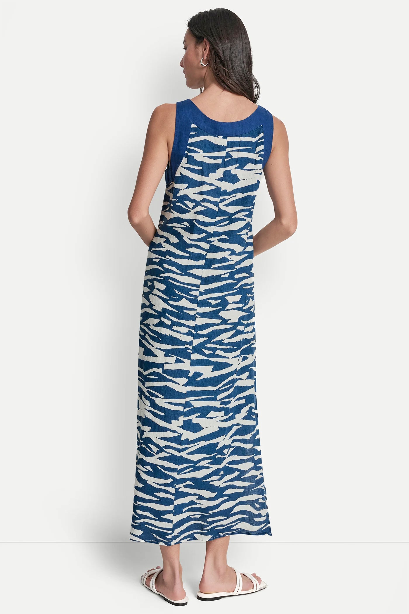 LINEN SLEEVELESS COLOR-BLOCK MIDI DRESS - Image 3
