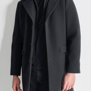 FAUX WOOL COAT WITH HOODED BIB
