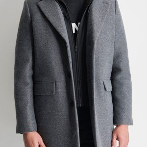 FAUX WOOL COAT WITH HOODED BIB
