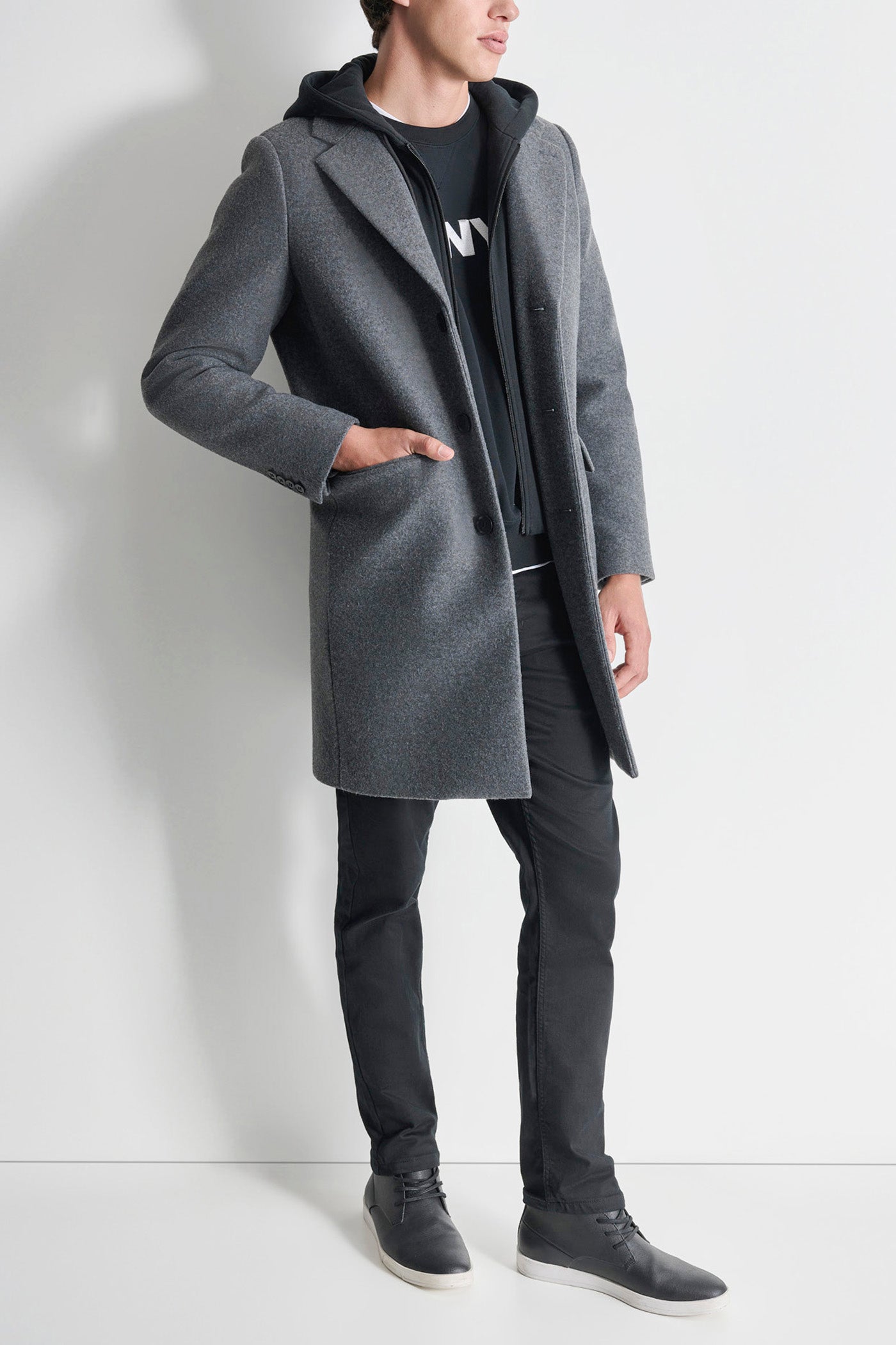 FAUX WOOL COAT WITH HOODED BIB - Image 8