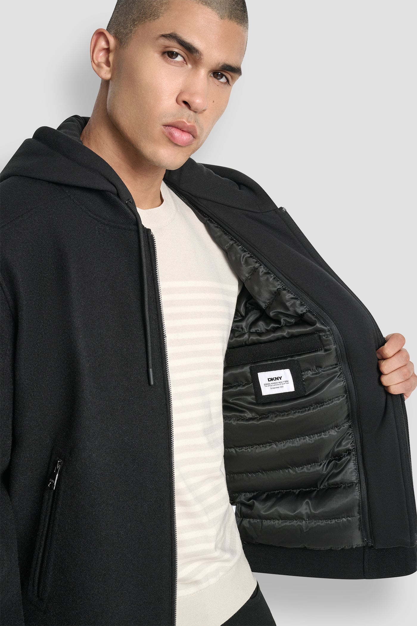FAUX WOOL BOMBER WITH HOODED BIB - Image 7