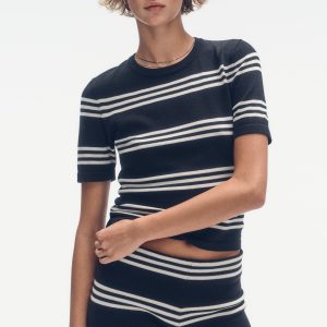 ELBOW SLEEVE STRIPED SWEATER