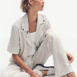 PINSTRIPE SHORT SLEEVE MOTO JACKET