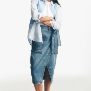 HIGH-RISE DENIM WRAP SKIRT
